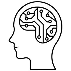 Human head with circuit brain line art vector illustration 