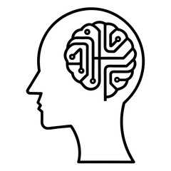 Human head with circuit brain line art vector illustration 