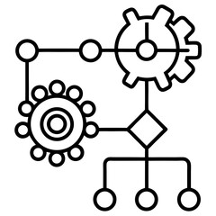 Machine learning workflow line art vector illustration 