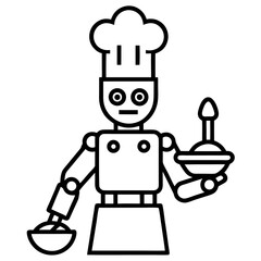 Naklejka premium Robot chef cooking food line art vector illustration 