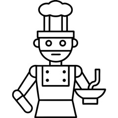 Robot chef cooking food line art vector illustration 