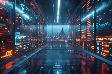 Fototapeta premium Stock trading dashboard projected in midair, futuristic hologram style