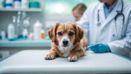 Vet examining dog