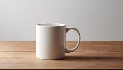Blank White Mug on Wooden Table - Simple Product Mockup