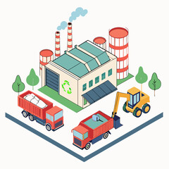 Fototapeta premium Isometric illustration showcasing a recycling facility promoting environmental sustainability