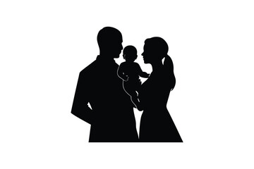 Silhouette art illustration of a couple holding a baby between them.eps