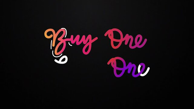 buy one get one One line continuous animated typography intro outro, Hand drawn calligraphy monoline vintage text on background. Calligraphy lettering animation video shop, discount,offers marketing