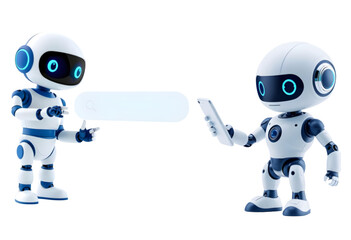 Ai robot, using mobile, clicking on searching with transparent background 