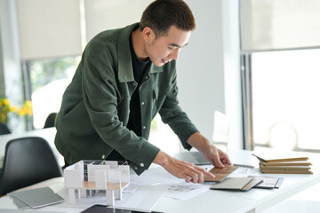 Architecture interior Asianman Creative project plan designer home and Choose interior materials drawing interior on blueprint.