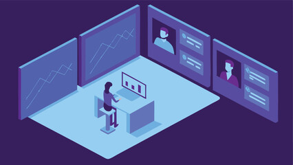 Cyber coworking space with data dashboards and ava