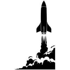 Rocket launching and intimidating silhouette of massive dreadnoughts and battle cruiser