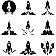 An icon collection that presents each rocket as a perfectly rendered technical drawing