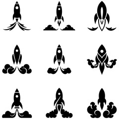 A clean and modern collection of rocket icons for loading screens, menus, and game interfaces