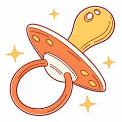 Whimsical Baby Soother Illustration with Sparkling Accents and Warm Pastel Tones