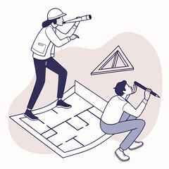 Architectural visionaries sketching future blueprint concepts collaboratively