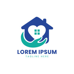 Home care creative logo design house hand heart shape concept