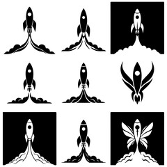 A scientific chart of aerospace vehicles, this collection includes a huge variety of rocket silhouettes