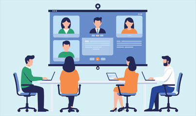 Remote Work Collaboration: Diverse Business Team Engaged in Online Video Conference Meeting from Office and Home, Fostering Global Communication and Virtual Teamwork.