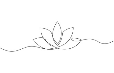 Continuous one line drawing of a lotus bud, Lotus flower continuous one line drawing. Wellness concept in simple linear style. Continuous one line drawing of a lotus bud on white background.