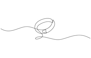 Obraz premium Pair of Wedding ring line art style vector illustration, One line drawing illustration of ring for engagement. Romantic engagement concept continuous line art.