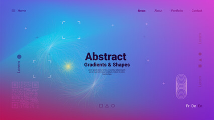 A vibrant digital layout features abstract gradients and shapes in hues of blue, pink, and yellow. This creative design showcases modern aesthetics and dynamic visuals for web applications.