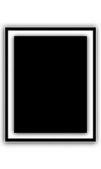 A bold black square dominates the composition framed by a slim white border, enclosed within a larger, solid black square creating a contemporary abstract design.