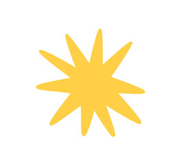Doodle glitter twinkle star icon. Yellow hand drawn shine star burst symbol. Sketch magic blink. Doodle spark shape icon. Vector illustration on white background.