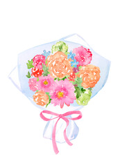 カラフルな花束　手描きの水彩画イラスト