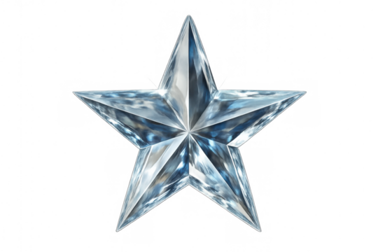 Faceted crystal star gleaming on a transparent background, perfect for festive designs and holiday projects