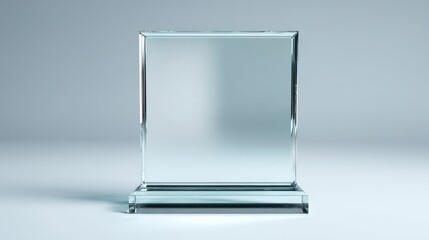 A 4K photo of blank square glass trophy mockup, 3d rendering. Empty acrylic award design mock up. white realistic crystal prize plate template. Premium first place prise.