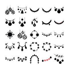 Obraz premium Elegant black and white vector floral elements for seamless pattern design with decorative plant and flower silhouettes