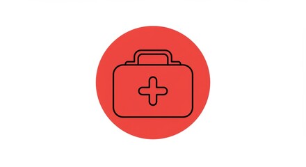 Obraz premium First Aid Kit Icon on Red Circle, Medical Emergency Sign