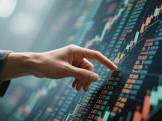 Obraz premium Finger Pointing at Financial Chart