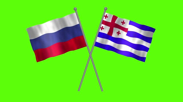 Flag of Ajaria and Russia, Cross table flag of Ajaria and Russia on Green screen, Ajaria and Russia Animation flag waving in the wind.