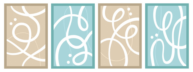 Set of stylish templates with organic abstract shapes and lines in nude colors. Pastel background in minimalist style. Contemporary vector Illustration