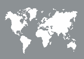 World map silhouette on gray background. Vector
