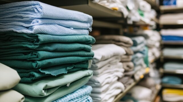Hospital linens stacked on shelves