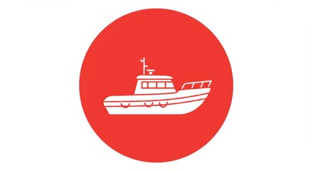 Boat Icon on Red Circle, Nautical Theme