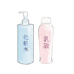 化粧水と乳液のボトルのイラスト