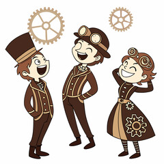 Whimsical Steampunk Trio: Celebrating a Technological Renaissance with Cheerfulness