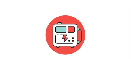 Portable Power Station Icon on Red Circle