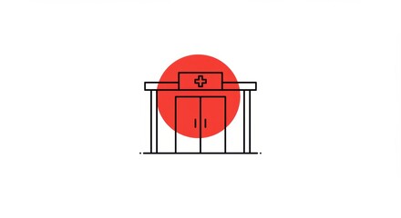 Hospital Icon with Red Circle, Minimalist Style