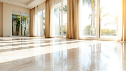 A beautifully lit room with large windows allowing natural light to stream in, showcasing the tranquil and serene atmosphere that invites relaxation and peace.