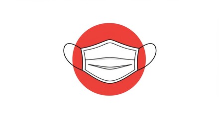 Protective Face Mask Icon with Red Circle Backdrop