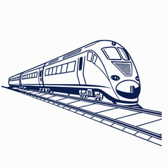 Minimalist Line Art of a Modern High-Speed Train on Tracks Illustration