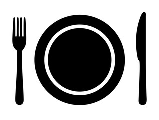 Plate, fork and knife. Vector illustration