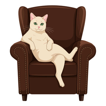 recommend clip art: Cartoon Cat Relaxing in a Brown Leather Armchair with a Smug Expression