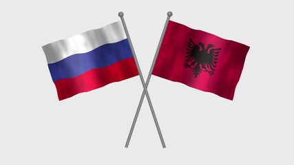 Flag of Albania and Russia, Cross table flag of Albania and Russia on White screen, Albania and Russia Animation flag waving in the wind.