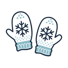 Cozy mittens with snowflake pattern. Winter clipart vector illustration on white background.