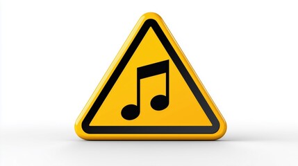 Black music note on a yellow triangle warning sign. Musical industry, production